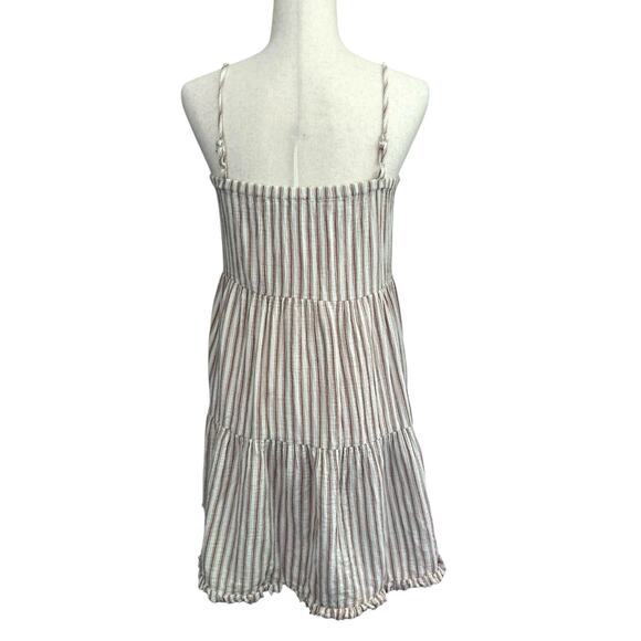 Rylee + Cru Women's Tan Striped Tiered Dress Full Button XS Cottagecore Boho - Picture 2 of 7